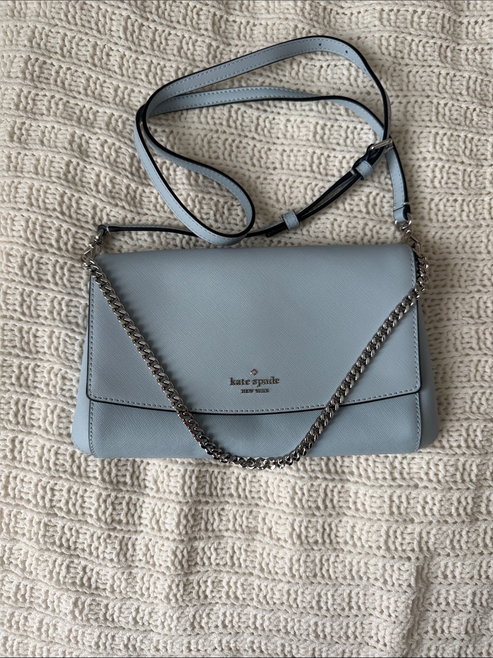 kate spade Light Blue Leather Crossbody with Silver Chain